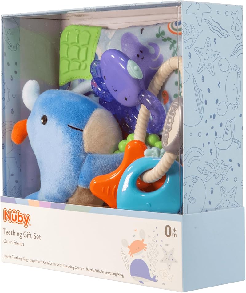 Nuby Ocean Friends Teething Gift Set 3-Piece Keepsake Box Birth
