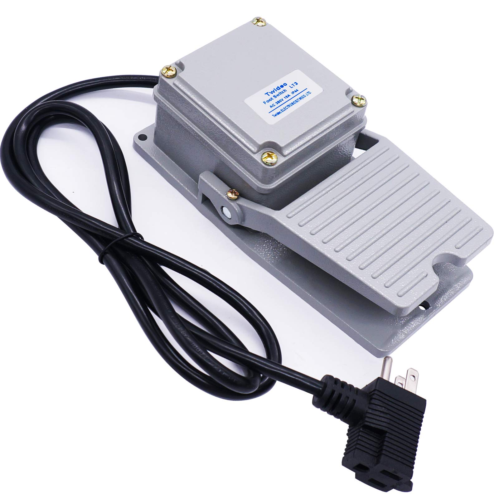 Photo 1 of Twidec/Heavy Duty Foot Switch SPDT NO NC AC 380V 15A Electric Pedal Momentary Foot Pedal Switch with 5-ft Cable with Piggyback Plug (3-Pronged) LT-3-XCT