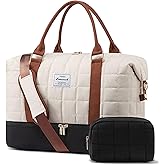 LOVEVOOK Large Duffle Bag for Travel, Puffer Weekend Bags for Women Travel Tote, Carry on Duffel Bag for Airplanes, 18 Inch Personal Item Bag Gym Bag Women, Black-White-Brown
