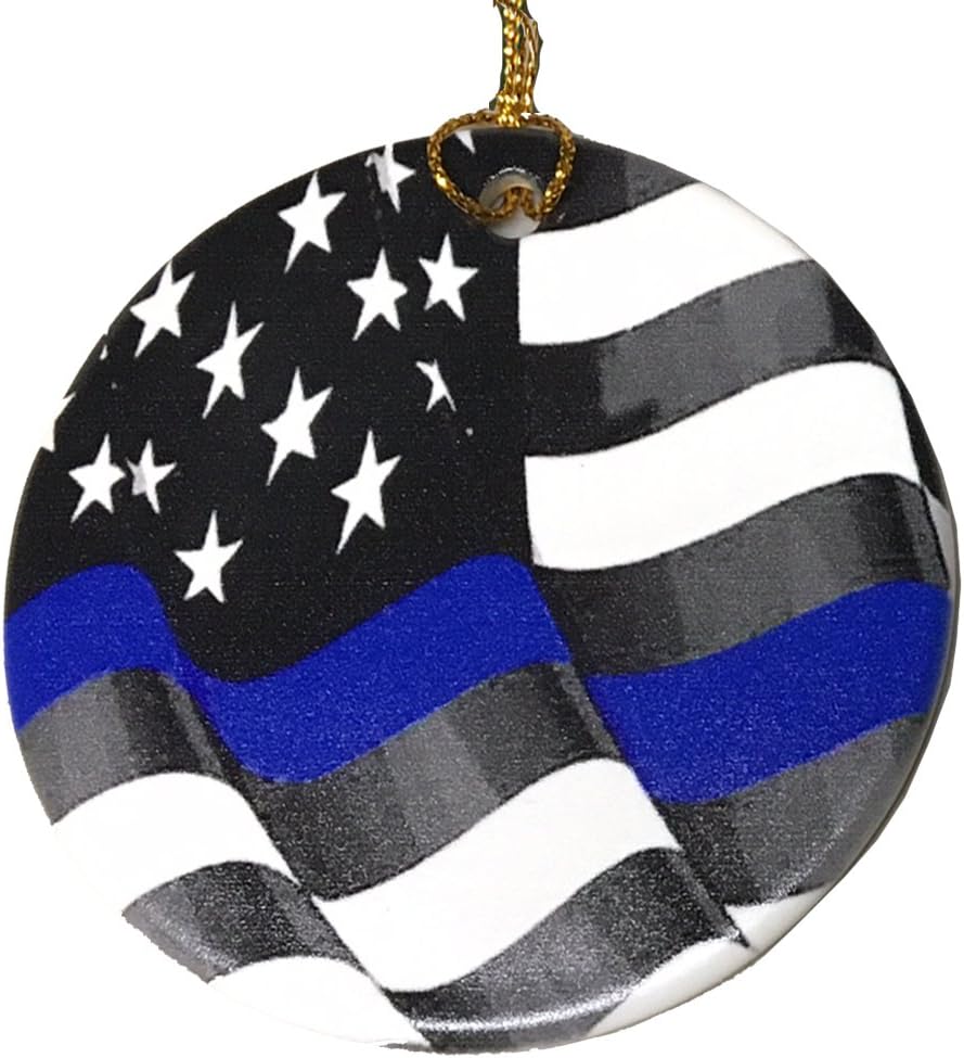 Quilted Handmade Thin Blue Line Style Fabric No Sew 3 Ornament Police Support Law Enforcement Black And Blue Home Decor Home Living Ornaments Accents