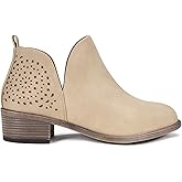 Vepose Women's Short Ankle Boots Low Heel, Western Cutout Perforated Booties