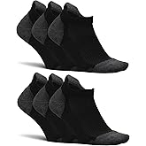 Feetures Elite Max Cushion No Show Tab Ankle Socks - Sport Sock with Targeted Compression - New Black, S (6 Pair)