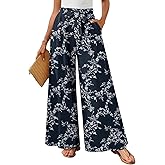 Anyhold Womens Wide Leg Lounge Pants Loose High Waisted Pants Drawstring Casual Work Palazzo Trousers with Pockets