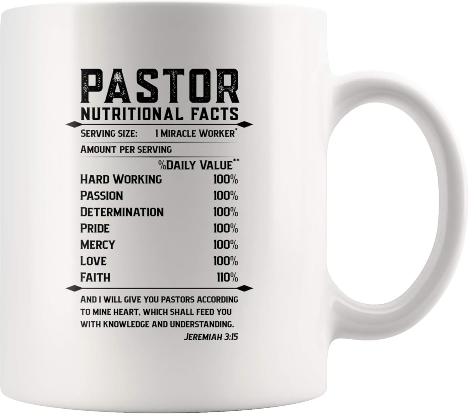Pastor Nutritional Facts Miracle Worker Funny Profession Taza de café