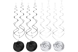 AGROKO 30pc Hanging Swirl Decorations Black and Silver Party Streamers for Ceiling 24" Swirl Spiral Decorations