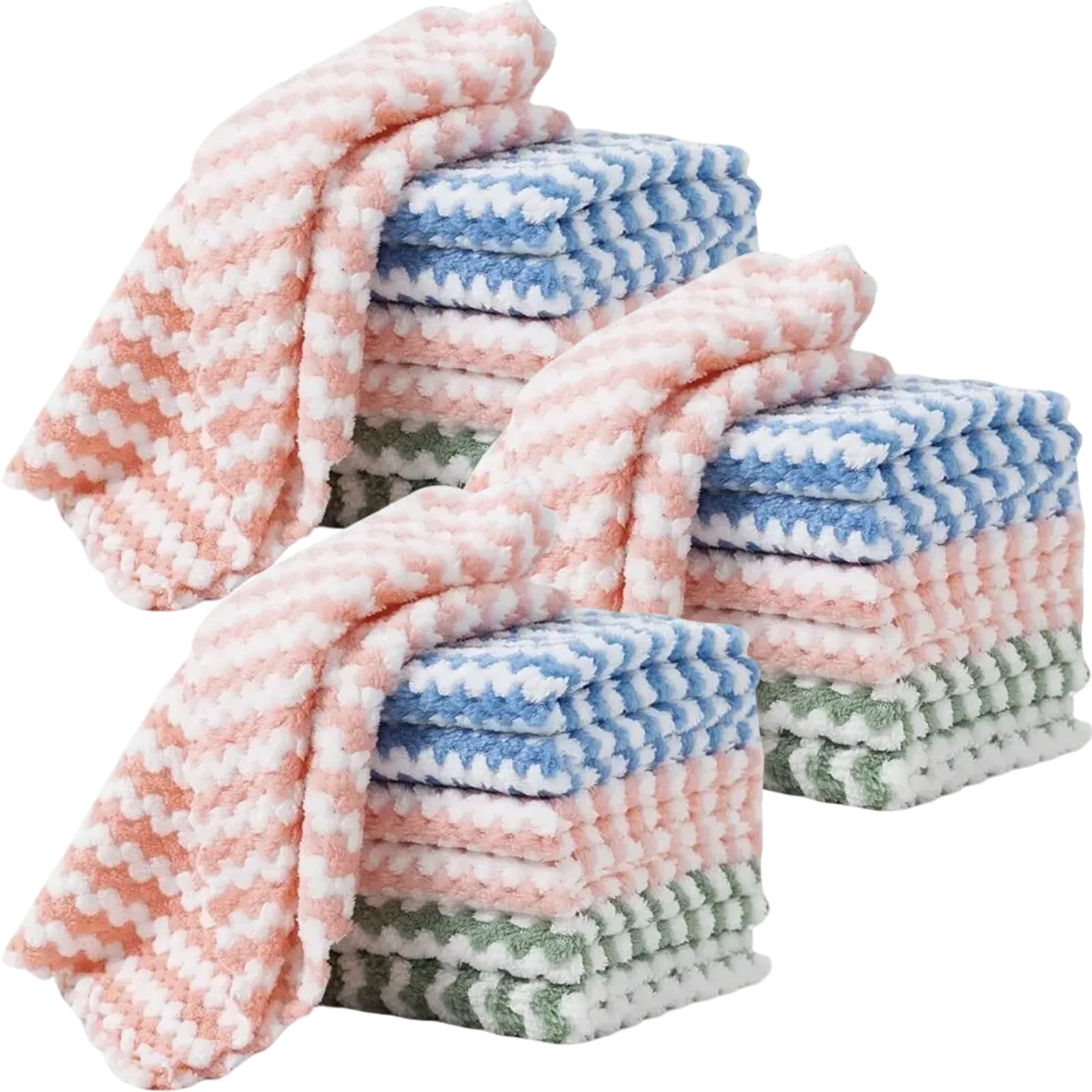 Photo 1 of 21 Pack Kitchen Towels Dish Towels Microfiber Cleaning Cloths – Ultra-Soft, Absorbent & Reusable 10" x 10" Lint Free Cloths Microfiber Cleaning Rags Reusable Washcloths for Furniture, Car, Tea, Bowl.