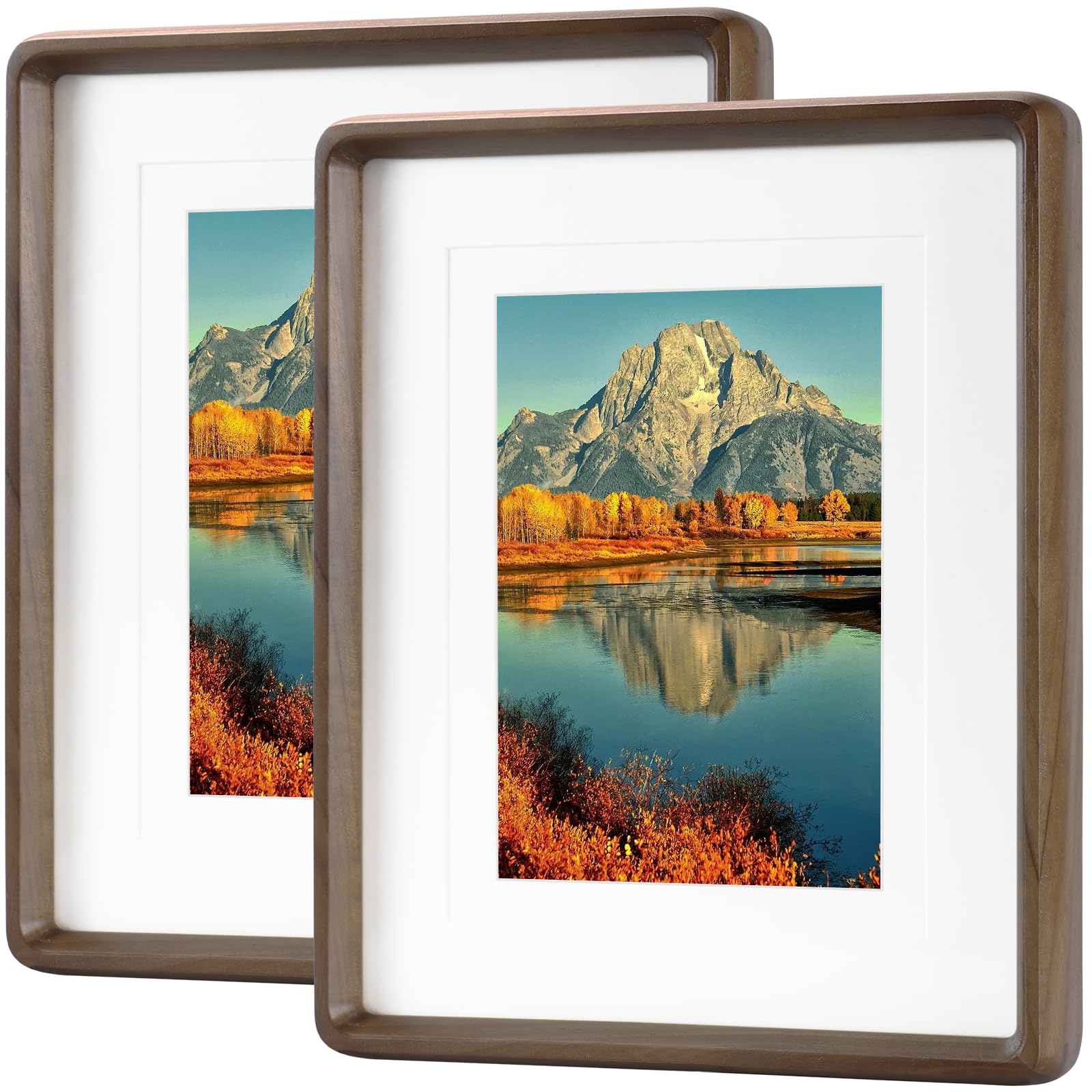 Photo 1 of HELPLEX 8x10 Picture Frame Set of 2 - Matte Black Walnut Wood with HD Tempered Glass, Adjustable for 6x8/5x7 Matted or 8x10 Open, Gallery-Quality Vertical/Horizontal Wall or Tabletop Display