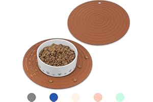 Ptlom 2pcs Pet Placemat for Dogs and Cats, Waterproof Silicone Dog Feeding Bowl Mats for Food and Water, Small Medium Large Pet Mat Prevent Residues from Spilling to Floor, Brown, 9.5Inch