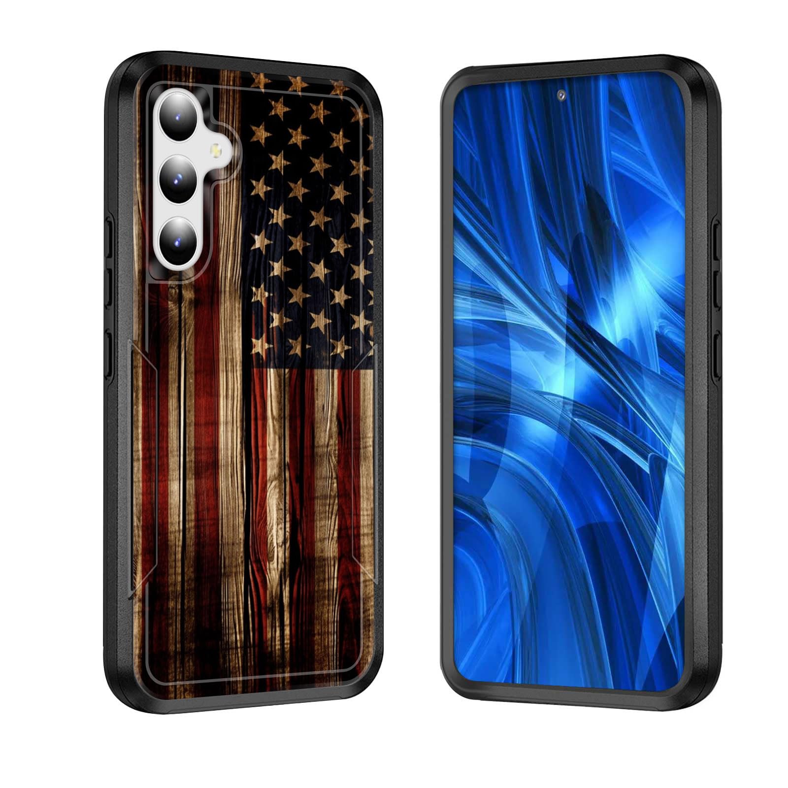 JHYYTUJTYP for Galaxy S23 FE Case,[Military Grade Drop Tested] Heavy-Duty Tough Rugged Shockproof Protective Case for Samsung Galaxy S23 FE 5G 6.4 Inch 2023,American Flag on Wood
