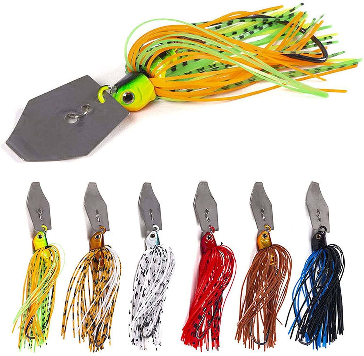 Leeko 6 Piece Artificial Bait Set, Silicone Skirts Fishing Blinker Set, Jig Spinner Set, Spinner, Crankbait, Casting Plates, Spoon, Spinner Bait, Spin Buddy Fishing Lure for Trout, Bass, Pike, Chub,