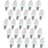 MYEMITTING C7 Replacement LED Light Bulbs 0.6W Equivalent to 7W, Warm White 2700K Outdoor and Indoor String Lights, Christmas Tree Salt Lamps, Vintage Window Candles Bulbs, Clear Plastic 25PACK