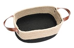 Small Cotton Rope Basket with Handles, Oval Woven