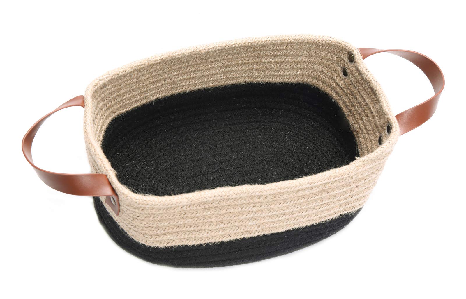 Small Cotton Rope Basket with Handles, Oval Woven