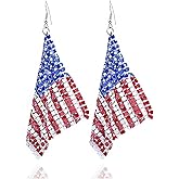 4th of July American Flag Earrings Patriotic Red White Blue USA Drop Dangle Earring,Independence Day Earrings Jewelry for Women (Flag)