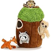 okegztoa Hide and Seek Dog Puzzle Puppy Toys, Interactive Squeaky Plush, Stuffed Toys for Dogs, Small Size(Sheep, Panda, Forest Animals) (Tree Hole Mix Medium)