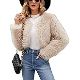 SCOFEEL Women’s Cropped Faux Fur Coat Long Sleeve Open Front Short Jacket Winter Spring Warm Outwear