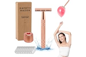 NVMTI Solara Razor, Solara Razor for Women, Safety Razor, Reusable Smooth Shave Razor, Double Edge Safety Razor, Painless Hair Removal, Metal Razor Women for Leg Arm Underarm Bikini (Rose Gold with Stand)