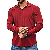 COOFANDY Mens Formal Shirts Slim Fit Business Dress Shirt Long Sleeve Button Up Shirt Red