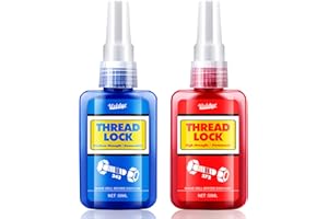 Thread Lock 50ml Blue and 50ml Red, Medium and Strong Strength Threadlocker for Locking Nuts, Bolts, Fasteners and Metals, Th