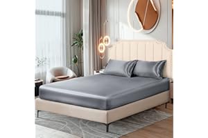 Ersmak Satin Fitted Sheet Only, Luxury Silky King Fitted Sheet Ultra Soft Deep Pocket Bottom Sheet, Wrinkle & Fade Resistant - Silver Grey