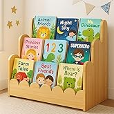 LIMENEST 3-Tier Wooden Kids Bookshelf, Montessori Scalloped Bookcase Toddler Front Facing Book Display for Nursery, Baby Bookshelf Organizer for Kids Rooms, Playroom or Classroom
