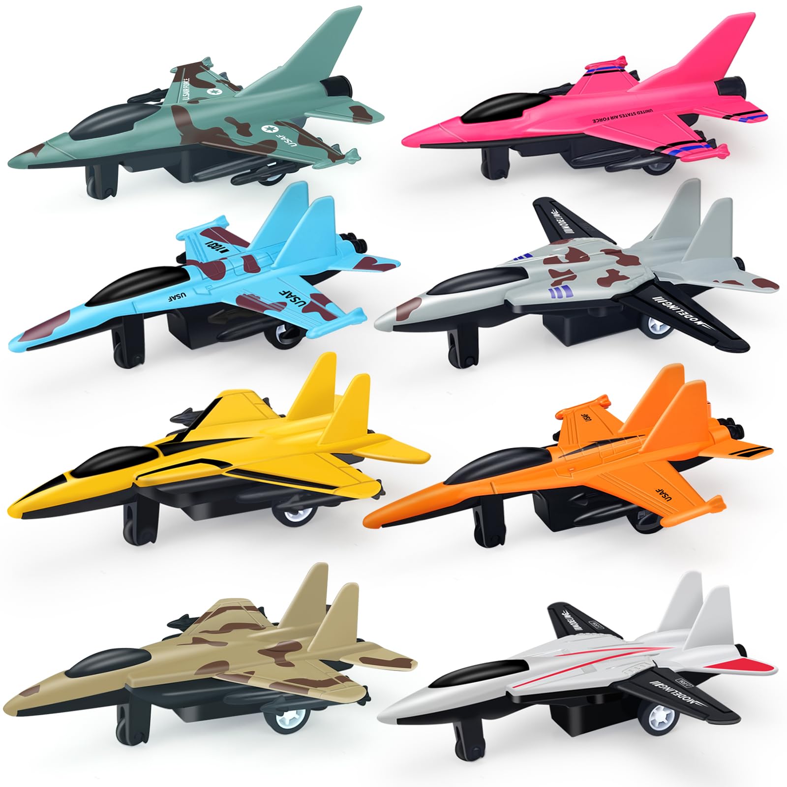 Tcvents 8pcs Airplane Toys for 3 4 5 6 Year Old Boys, Pull Back Plane Toys for 2 Year Olds, Aeroplane Toy Fighter Jet Toy Army Airplane for Toddlers Kids Party Favors Gifts