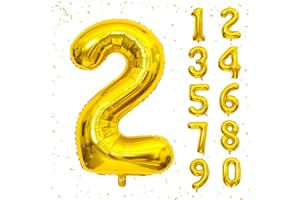 BEEYAKY 40 Inch Gold Number Balloons, Helium Mylar Foil Number Balloons for Birthday, Number 2 Balloon for 2st Birthday Decorations for Kids, Anniversary Party Decorations Supplies
