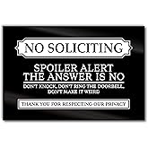 No Soliciting Sign for House Funny, Acrylic No Soliciting Sign for Front Door, Funny No Solicitors Signs, Do Not Ring Doorbell Signs with Adhesive Stickers, 6x4 Inches, Made in USA, Black