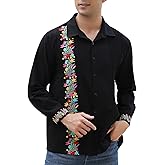 Mexican Shirts for Men Guayabera Cinco De Mayo Fiesta Traditional Embroidered Collared Button Up Long Sleeve