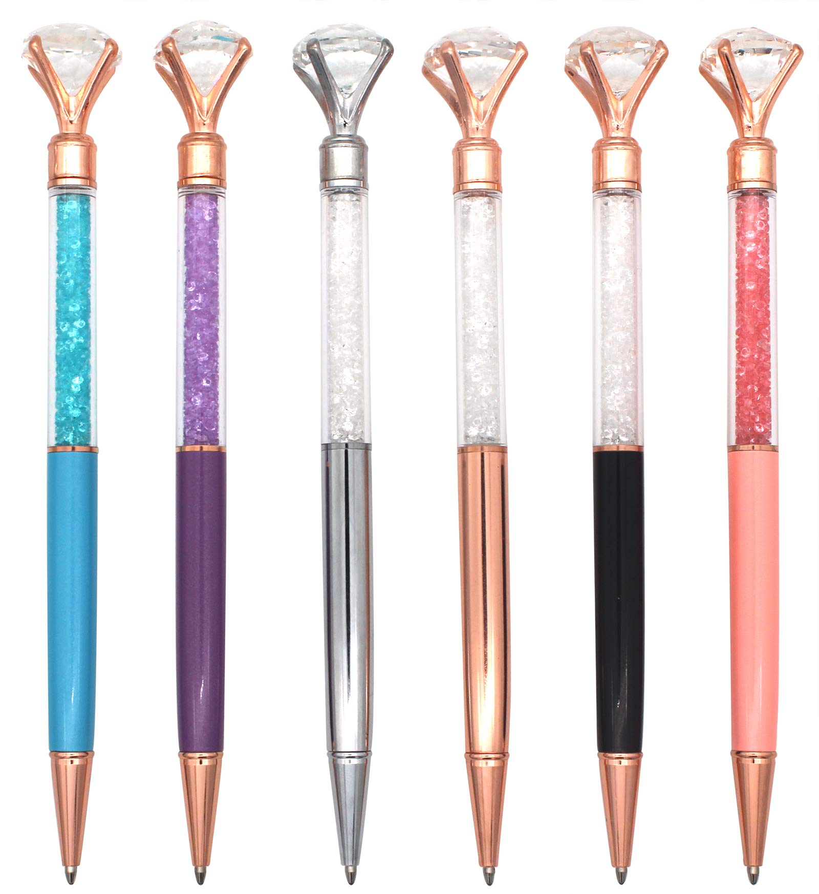 Gullor 6 PCS Diamond Metal Pen with Small Crystal, Retractable Ballpoint Pen, Multicolor Set A