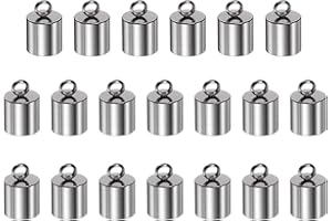 HARFINGTON 20Pcs Cord End Cap 7mm ID Stainless Steel Barrel End Caps for DIY Bracelets Necklaces Tassels, Stainless Steel Color