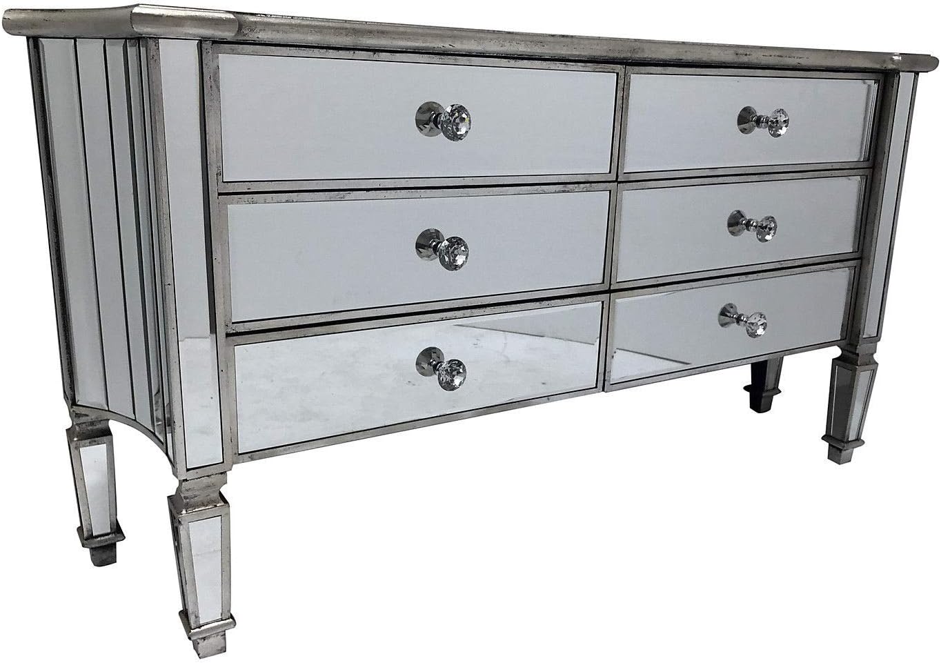 Interiors In Vogue Mirrored Sideboard Console Chest of 6 Drawers Cabinet Glass Furniture Venetian