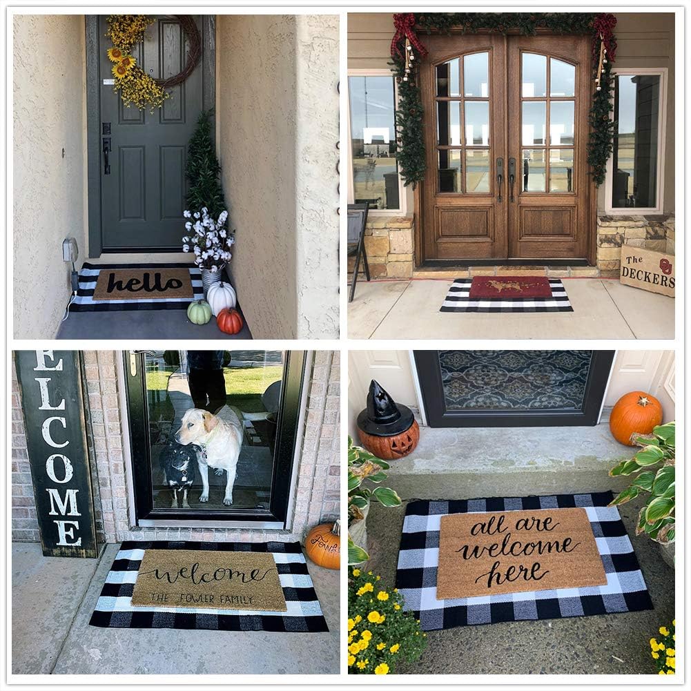 KaHouen Cotton Buffalo Check Rug 27.5 x 43 Inches, Buffalo Plaid Rug, Washable Hand-Woven Outdoor Checkered Rugs for Layered Door Mats/Kitchen/Farmhous (Outdoor Front Door Mat): Kitchen & Dining