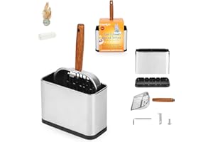 Zhongpu Reach Heavy Duty Stainless Steel Cat Litter Scoop with Holder - Metal Litter Scooper for Litter Box, Easy-Clean Kitty Litter Scoop Set