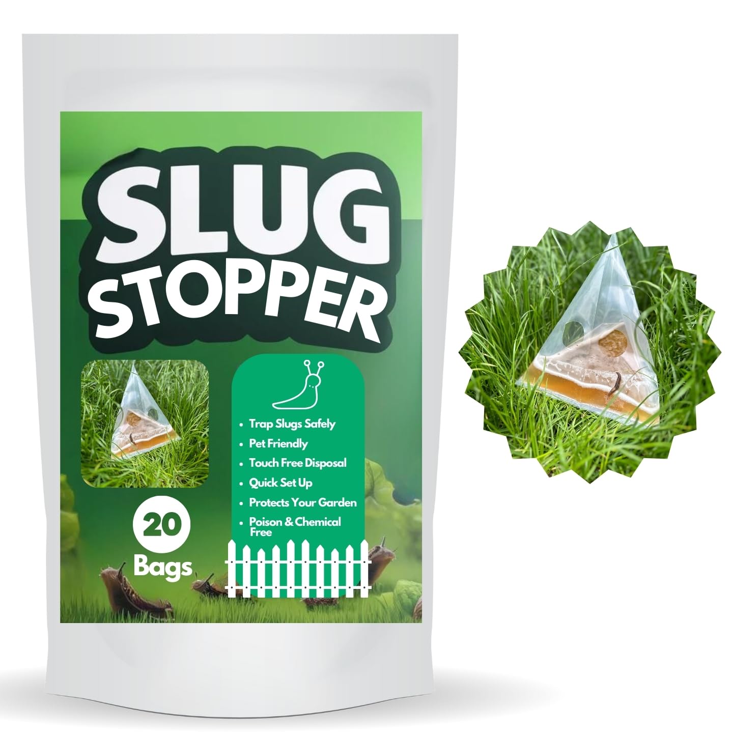 SLUG STOPPER - 20 Slug Traps for Indoor and Outdoor - Disposable Garden Snail and Slug Beer Traps, Pet Safe & Pet Friendly Repellent, Home and Garden Slug Pellets Alternative - Slug Killer - Slug Trap