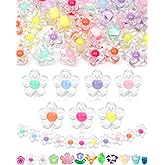 FIVEIZERO 300PCS Acrylic Flower Beads, Colorful Transparent Bead Charms for DIY Bracelets, Necklaces & Jewelry Craft Supplies