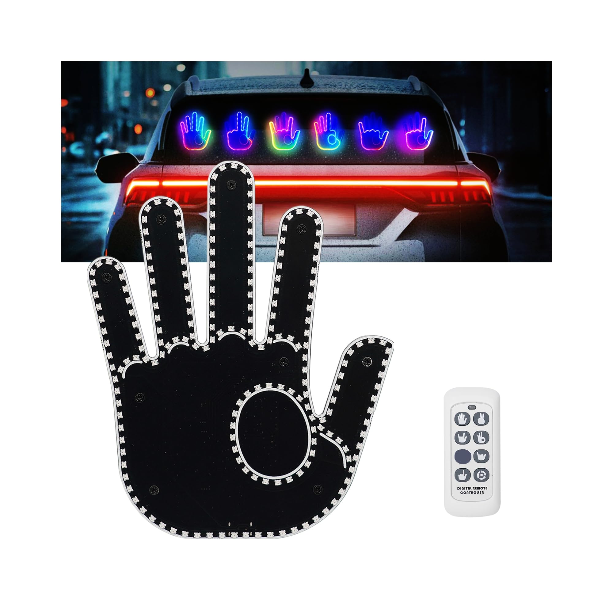 Photo 1 of **POSSIBLY FOR PARTS/ UNTESTED *** Goodream RGB LED Glow Hand Gesture Light for Car Truck Remote Control Rear Window Sign Light Up 7 Finger Gestures Funny Accessories Gifts for Men or Women