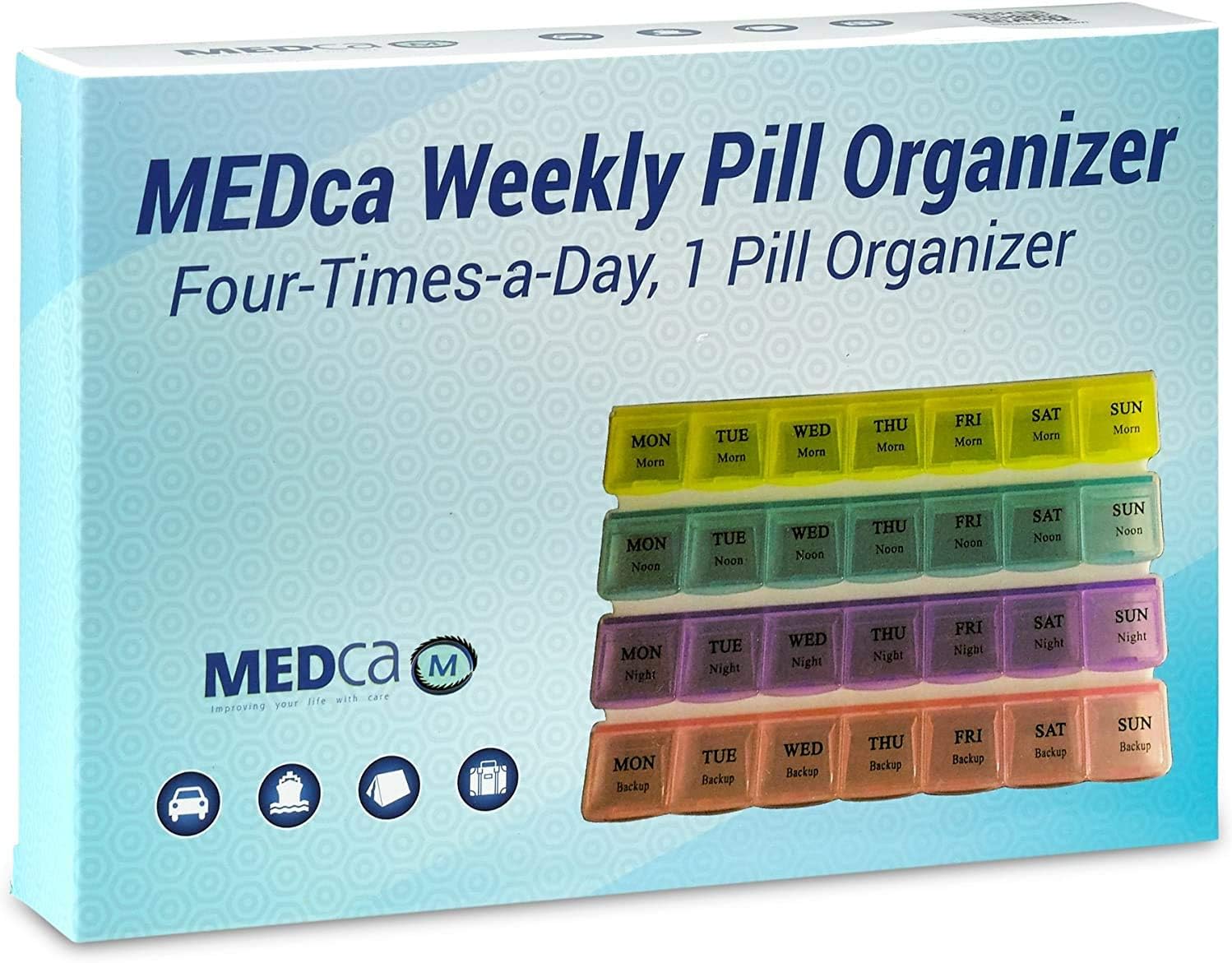 Weekly Pill Organizer with 28 Compartments, by MEDca, Multi-coloured, 4 Count (Pack of 1) - Image 3