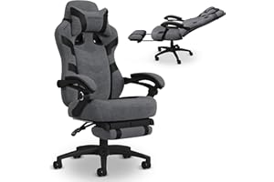 RESPAWN 110 Pro Ergonomic Gaming Chair with Footrest for Adults - Comfortable Office Gaming Recliner with Lumbar Support and Headrest, Racing Style Video Game Chairs for Computer Gamer - Gray Fabric