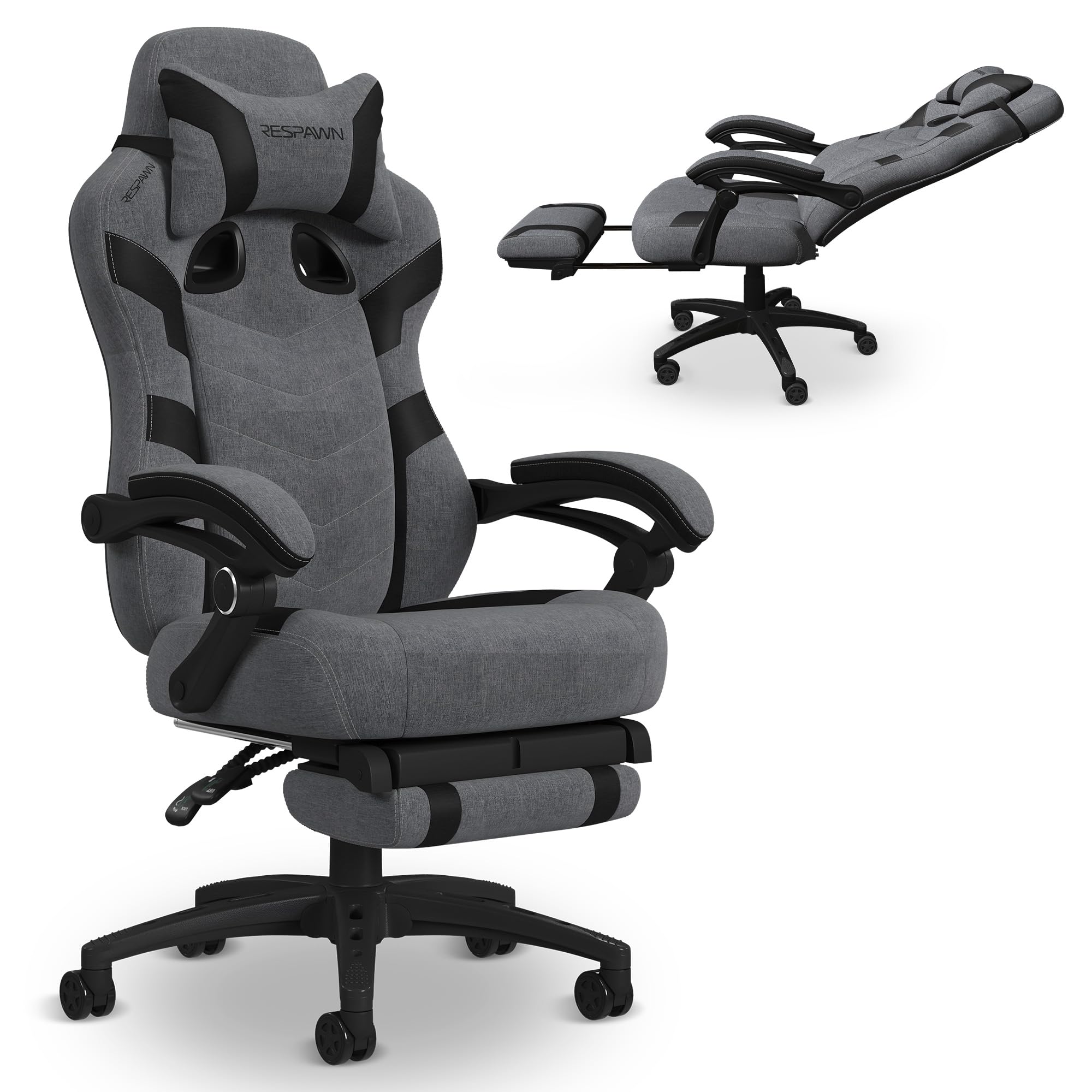 Photo 1 of Respawn 110 Pro Ergonomic Gaming Chair with Footrest for Adults - Comfortable Office Gaming Recliner with Lumbar Support and Headrest, Racing Style Video Game Chairs for Computer Gamer - Gray Fabric