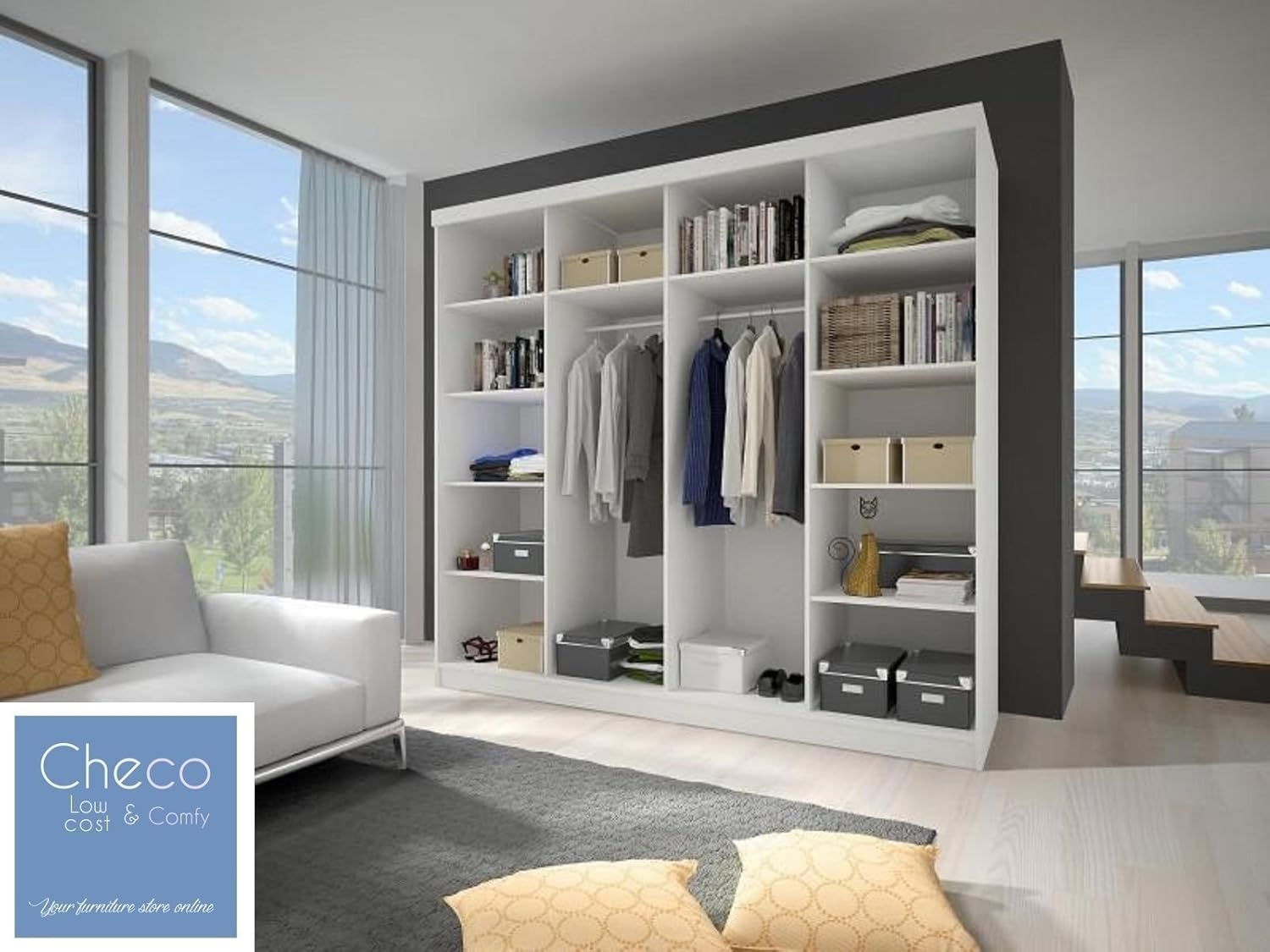 Arthauss Modern Bedroom Mirror Sliding Door Wardrobe 215cm