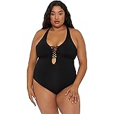 BECCA ETC. Color Code - Women's Plus Size One Piece Swimsuit, Plunge Neck, Bathing Suits for Women