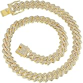 LMWTJE Mens Cuban link Chains Iced Out Miami Cuban Necklace Bling Diamond Hip Hop Jewelry for Men Women 13mm Silver/Yellow Gold/Rose Gold