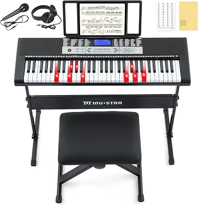 MUSTAR 61 Key Light-Up Keyboard Piano with Stand Stool Microphone Kit