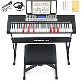 61 Key Piano Keyboard, Electric Keyboard Piano with Light-Up Keys, 255 Tones/Rhythms, Smart Learning System, Headphone, Microphone, Keyboard Stand, Stool, Stickers, Piano Keyboard Set for Beginners