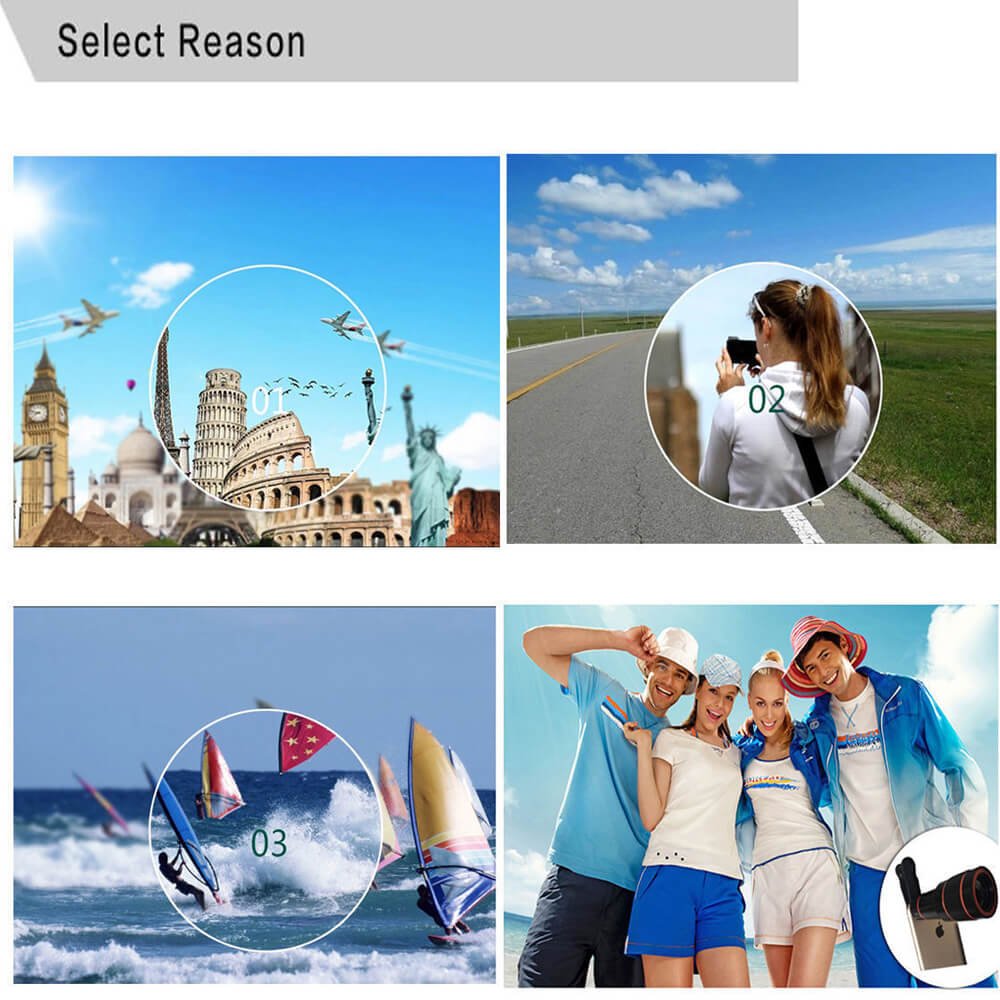 Enshey Objectif Zoom Lentille, Lentille de Caméra Lens Téléobjectif Zoom Lentille Optique 12x Objectif Micro + Fisheye Suprême 70° + Objectif Grand Angle - Universel