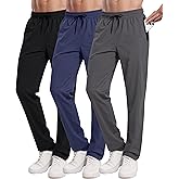 RPOVIG 3 Pack Men's Athletic Sweatpants with Zipper Pockets Workout Gym Running Hiking Active Cooling Stretch Joggers Pants