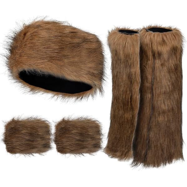 White Fur Boots 3-Piece White Faux Fur Headband, Arm & Leg  display picture 1