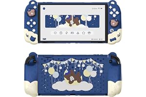 playvital Good Night Bear Dockable Case for Nintendo Switch 2 with Stand | Split Design Silicone Joycon Grips, PC Console Hard Shell, 2 Joystick Caps | Cute Protective Cover Bundle – Midnight Blue
