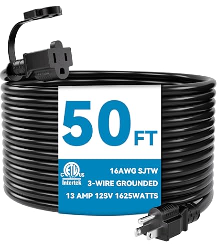 CABLECTRIC Lot de 3 rallonges noires de 3 m, de calibre 16 avec 3 broches, 16/3 SJTW – Résistante aux intempéries – Pour intérieur, extérieur, tondeuse à gazon, aménagement paysager, maison, bureau